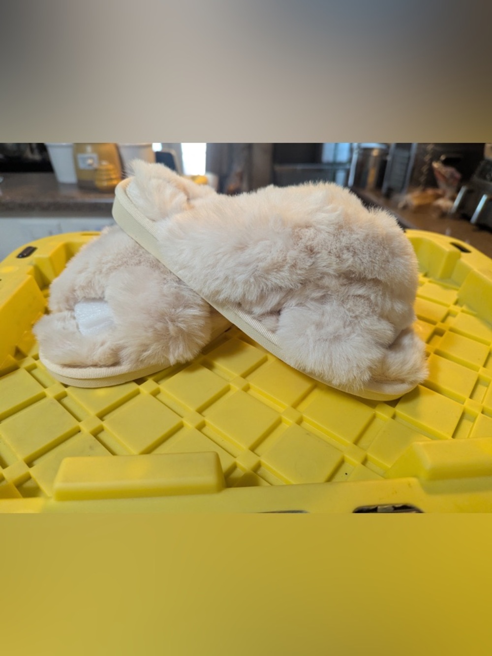 Plush Faux Fur Slide Slippers in Pale Blush